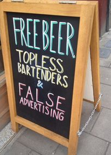 insegne di bar divertenti marketing per bar bariste in topless e pubblicità ingannevole